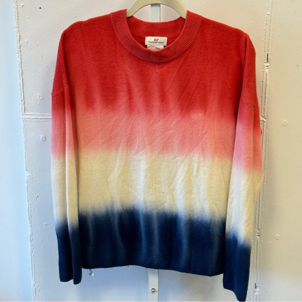Vineyard Vines 100% Cashmere Three Color Ombré Crew Neck Oversized Sweater XS-M